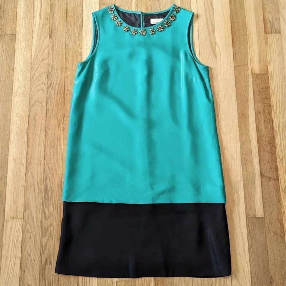 Kate Spade Green and Black Colorblock Rosita Rhinestone Cocktail Dress